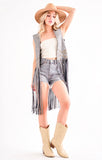 Western Fringe Faux Leather Vest With Studs