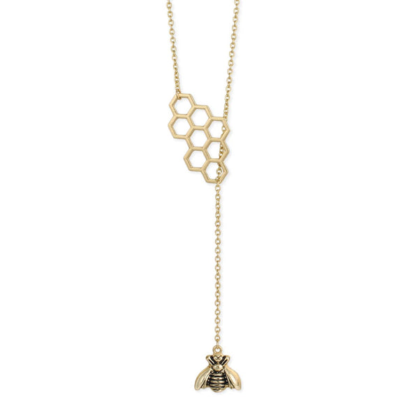 BEE-have Honey Comb & Bee Gold Lariat Necklace