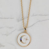 Sparkling Moon Round Charm Necklace
