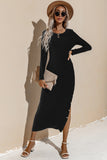 Lady Long Black Dress With Side Buttons