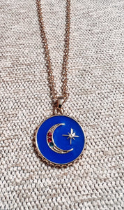 Sparkling Moon Round Charm Necklace